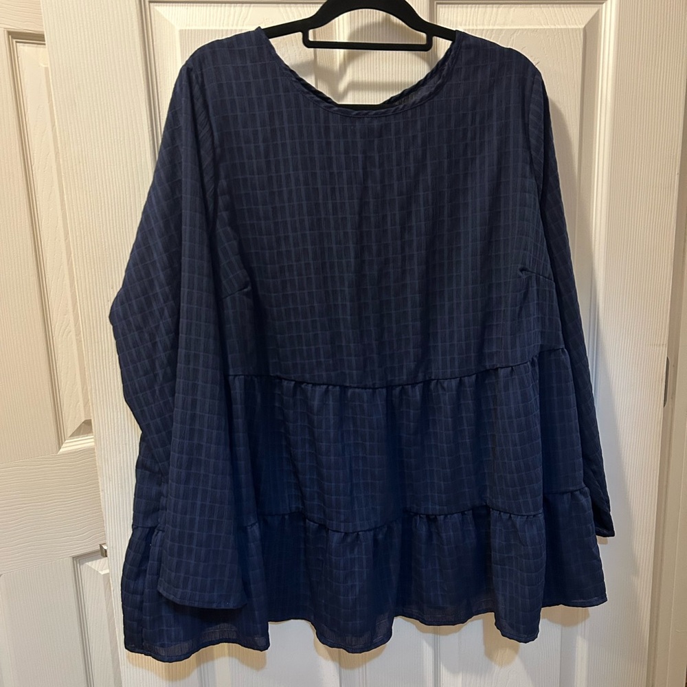 Emery Rose 5XL Navy Blue Checkered Tunic Top w/Ruffled Bottom NWT